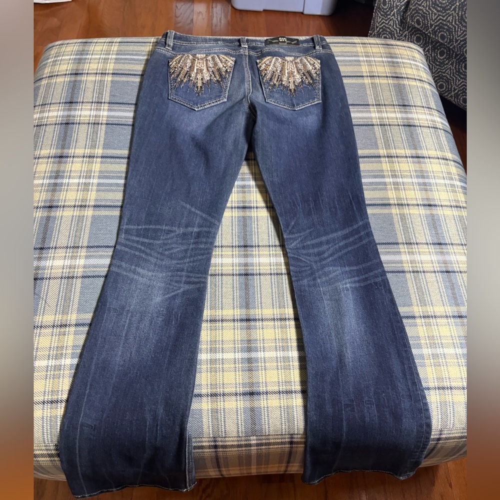 Miss Me Blue Boot Cut Jeans with Embellished Pockets